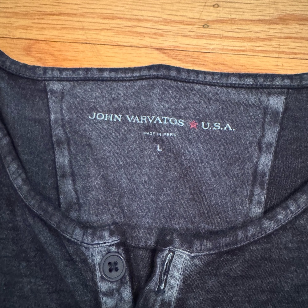 John Varvatos Men's Black Casual Henley Shirt - Picture 2 of 3